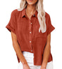 Blouse van Linnenmix met Korte Mouw voor Dames
