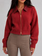 Gebreid Vest met Leren Kraag voor Dames